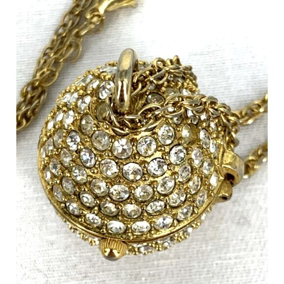Xanadu Watch Rhinestone Egg Hidden Watch Pendant Necklace Gold 28" - Picture 2 of 8